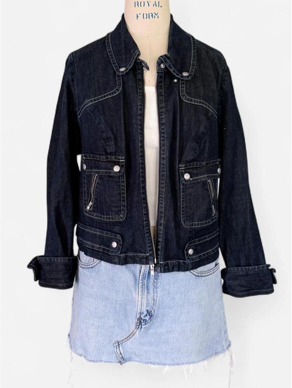 Lane Bryant Dark Denim Zip Front Trucker Jacket